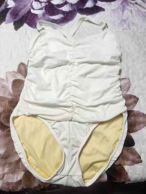 Lands' End White Ruched One-Piece Swimsuit Size 16